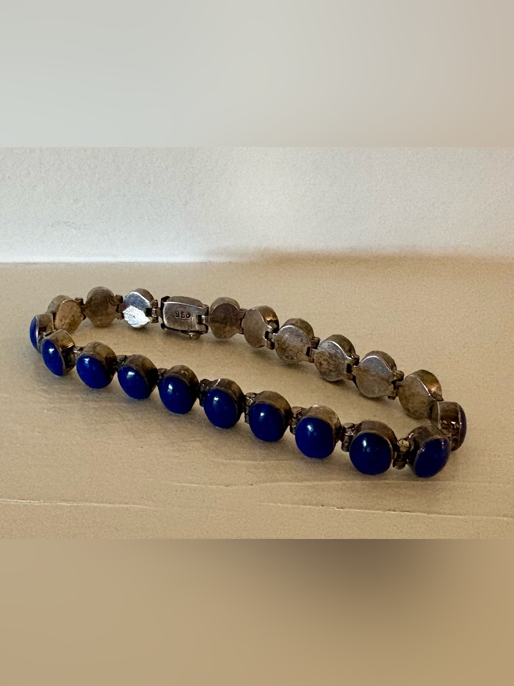 Vintage 950 Sterling Silver Lapis Lazuli Tennis Bracelet 8”